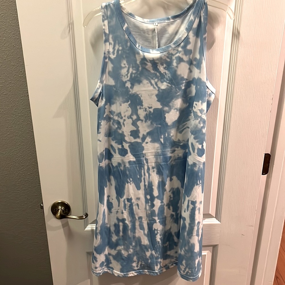 Tye Dye Blue white summer dress or bathing suit cover up